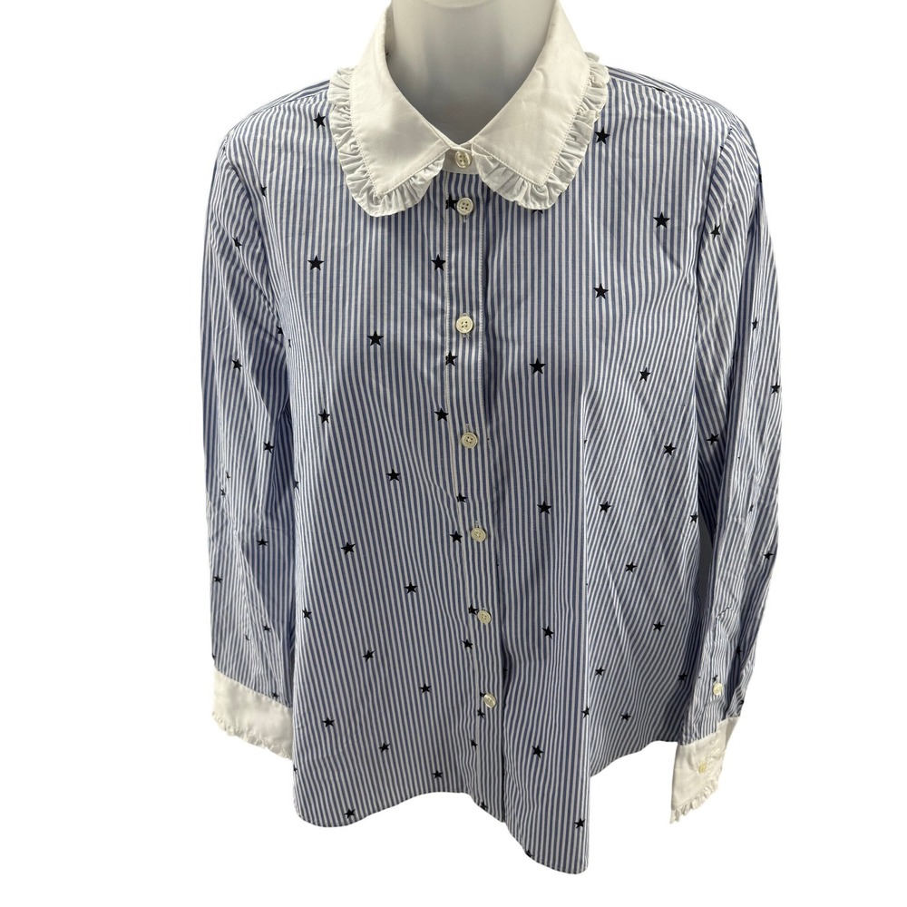 Kate Spade x Broome Street Blue Striped Stars Ruffle Womens Medium NEW Sample - Picture 2 of 12